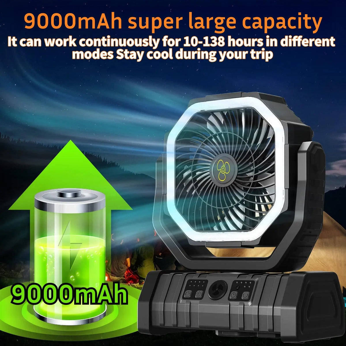 JoyWica Camping Fan 9000mAh Power Bank LED Lantern