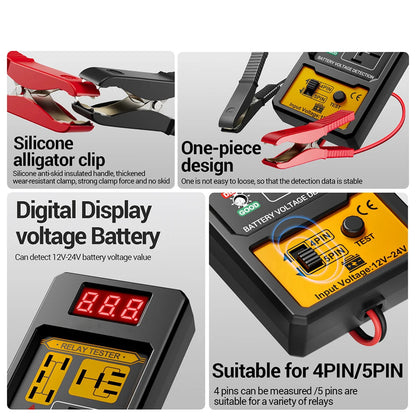 LamiWexi Automotive Relay Tester with Live Voltage Display