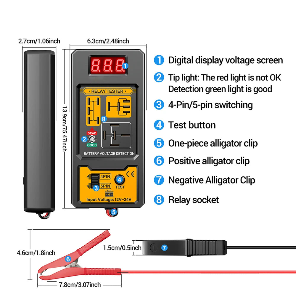 LamiWexi Automotive Relay Tester with Live Voltage Display