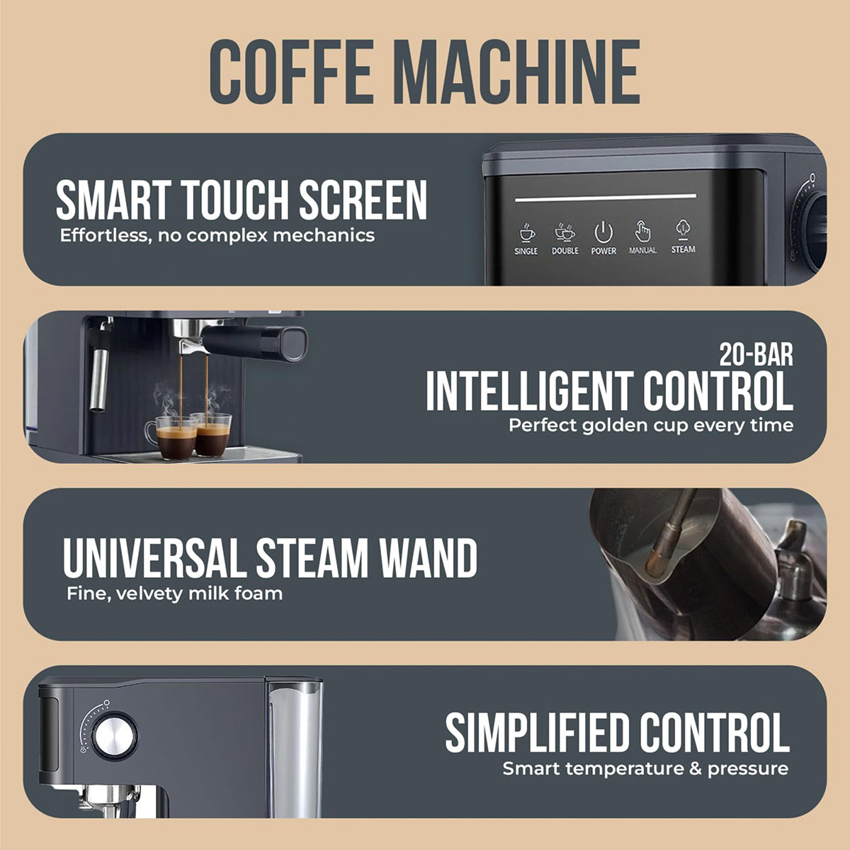 MelaZost 20-Bar Espresso Machine with Milk Frother