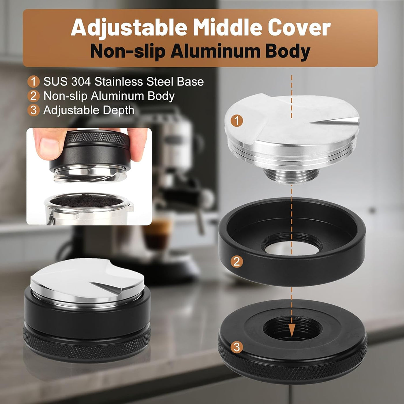 MerseHaus 53mm Calibrated Espresso Tamper with Ripple Base