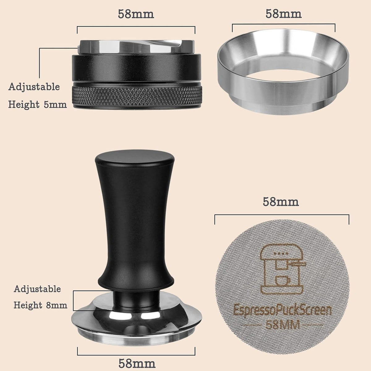MerseHaus 53mm Calibrated Espresso Tamper with Ripple Base