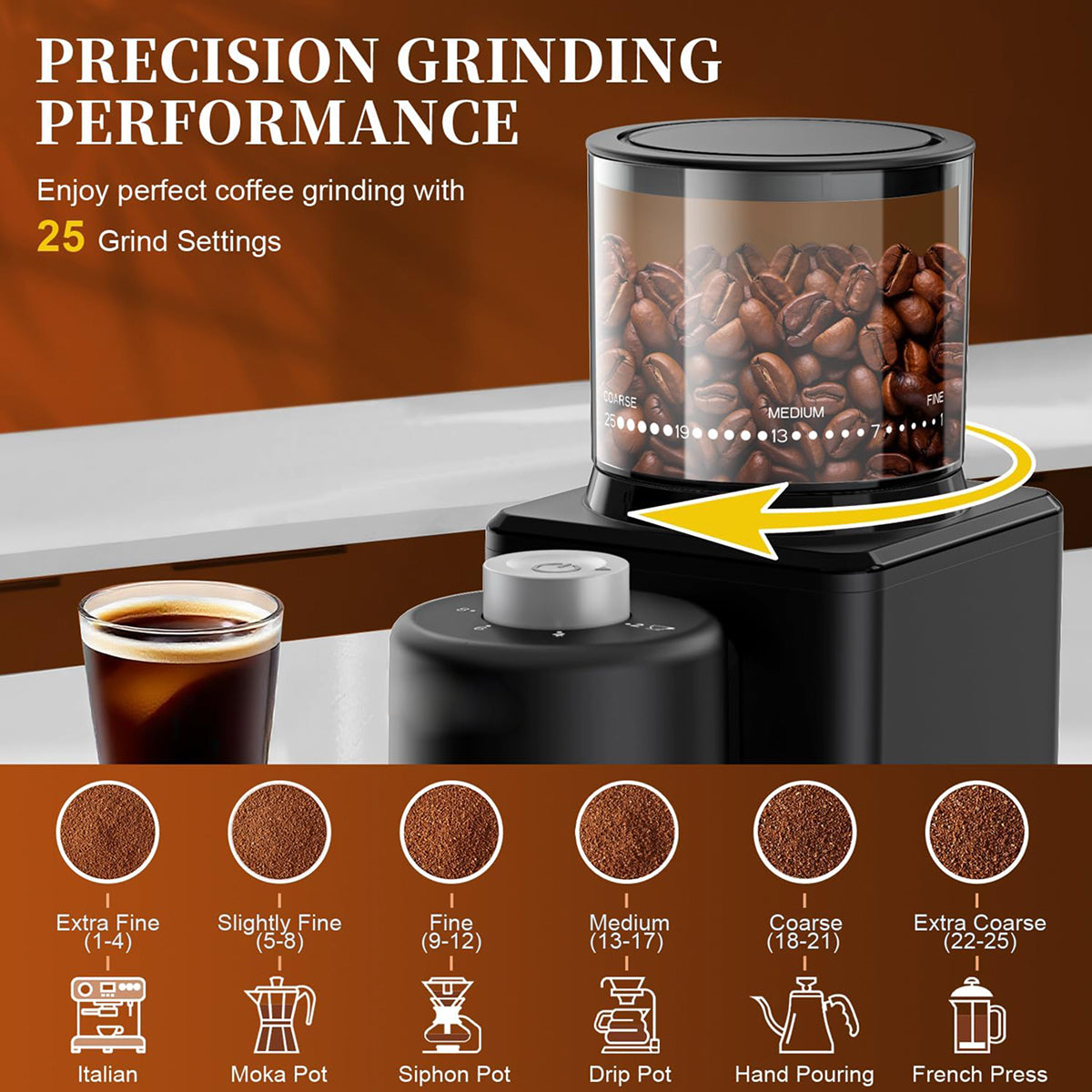 NeadGrint 25-Setting Conical Burr Coffee Grinder with LCD Touchscreen