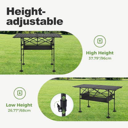 PimiTabix Portable Folding Camping & Picnic Table with Adjustable Height