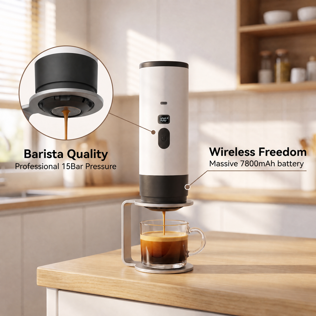 DreMilvo Wireless 15Bar Portable Coffee Machine