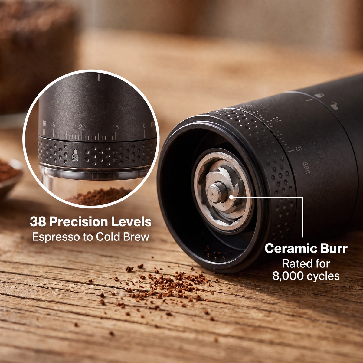 CoffGris Portable Electric Coffee Grinder with Ceramic Burr