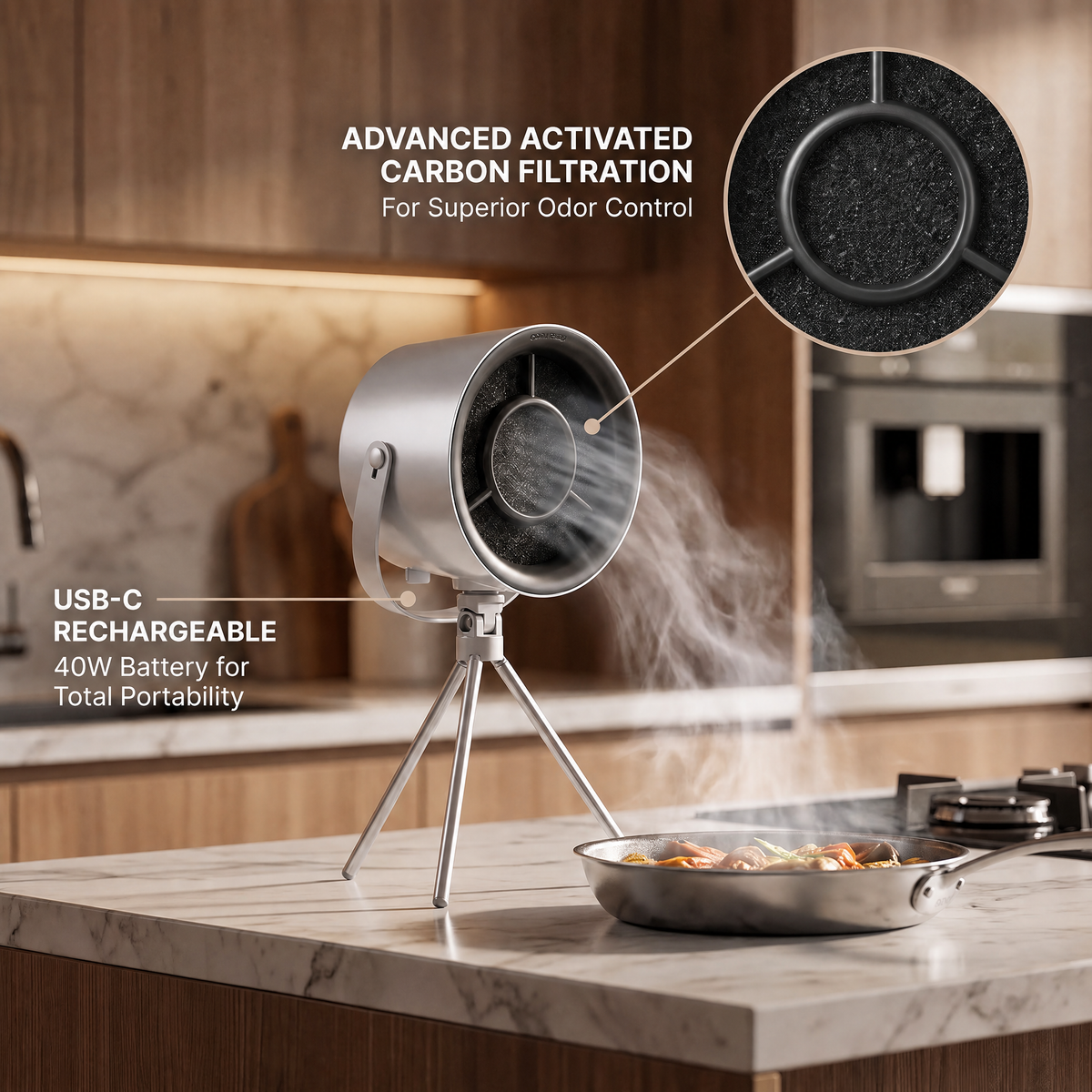 OffSmoki Desktop Range Hood - Portable Kitchen Extractor Fan