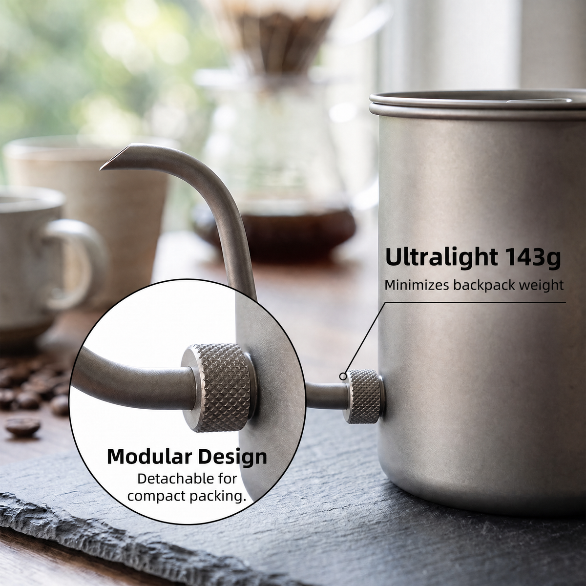 CaborWel Titanium Pour Over Kettle for Camping & Backpacking