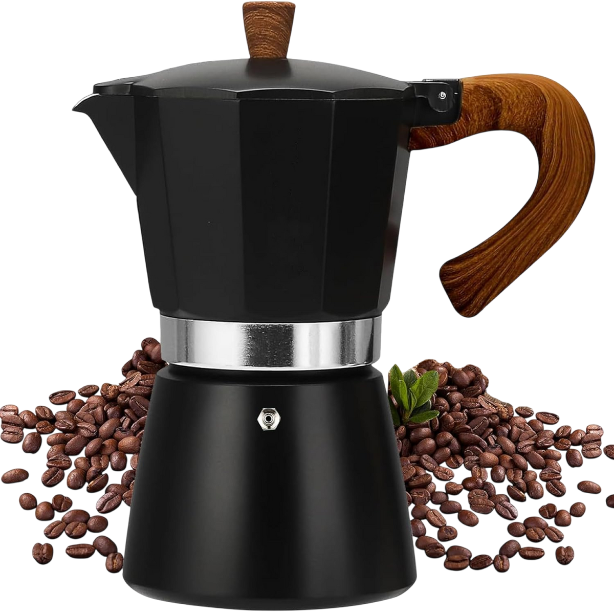 RostCafi Italian Moka Pot Espresso Maker with Vintage Wooden Handle