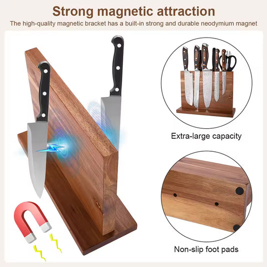 Stilynta Acacia Wood Magnetic Knife Block Storage Holder