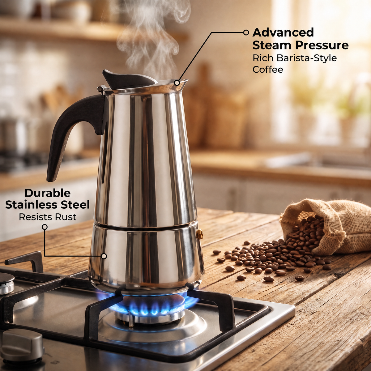 TinnoPour Stainless Steel Stove Top Espresso Maker