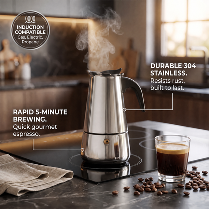 TinnoPour Stainless Steel Stove Top Espresso Maker