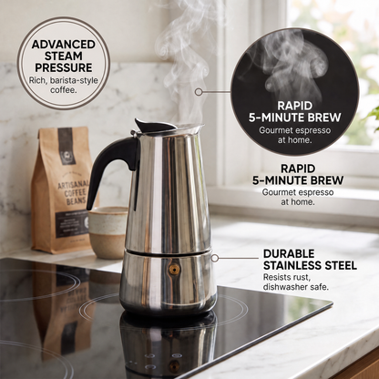 TinnoPour Stainless Steel Stove Top Espresso Maker