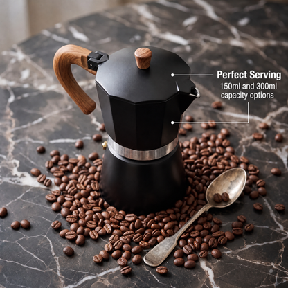 RostCafi Italian Moka Pot Espresso Maker with Vintage Wooden Handle