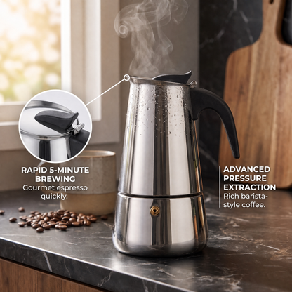 TinnoPour Stainless Steel Stove Top Espresso Maker