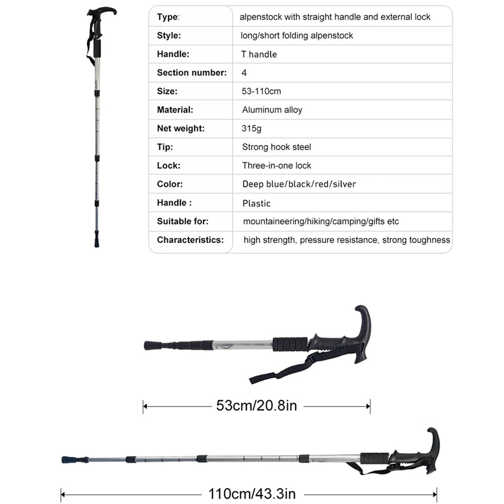 TrekPixin Trekking Poles for Hiking Adjustable T-Handle Aluminum Alloy
