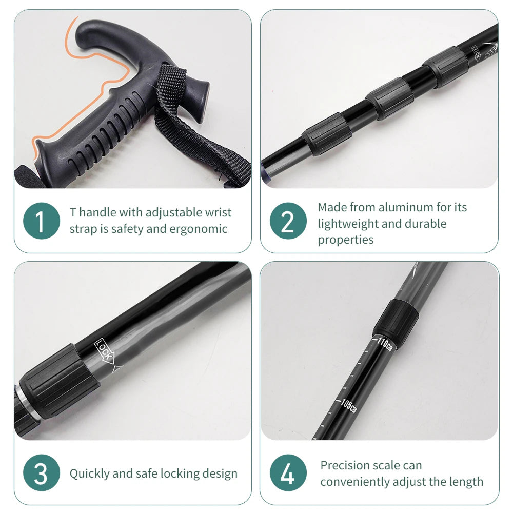 TrekPixin Trekking Poles for Hiking Adjustable T-Handle Aluminum Alloy