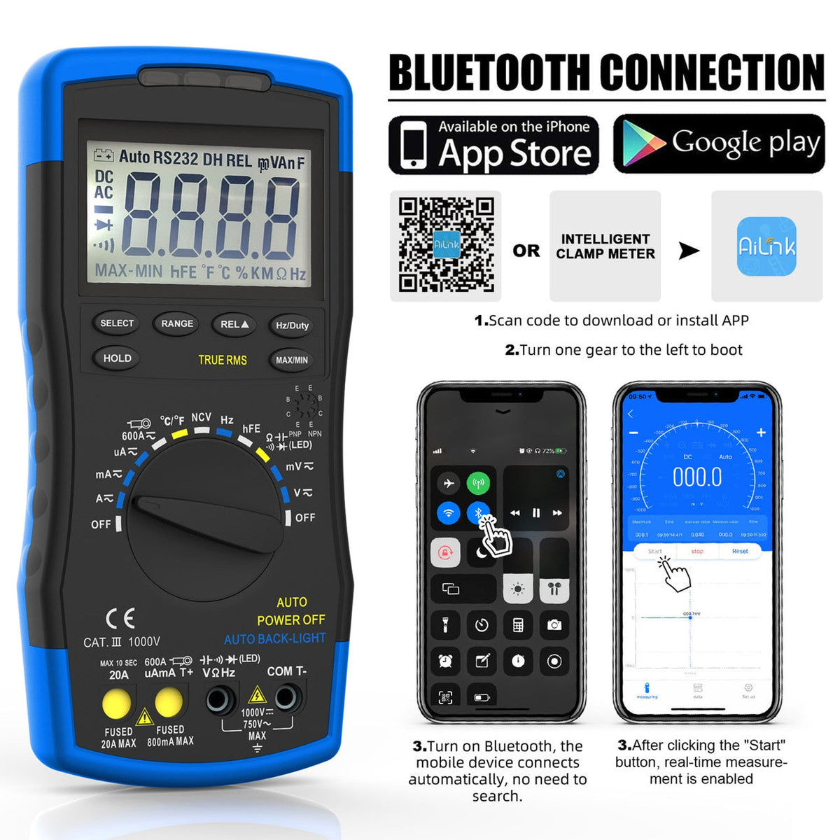 TrusMeaz 40,000 Count True RMS Digital Multimeter with Safety Shutters