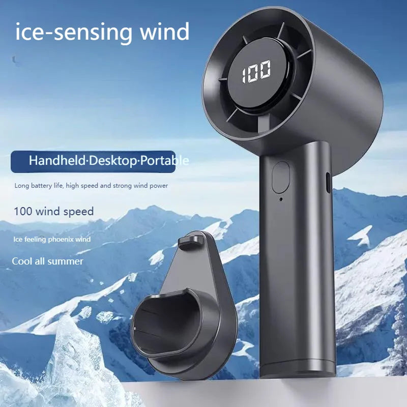 HadixLiv 100-Speed Portable Handheld Fan with Ice-Sensing Turbine