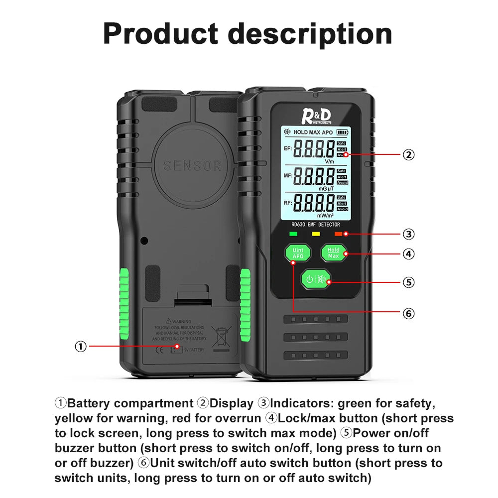 VisZelie Professional EMF RF EF Radiation Detector Meter