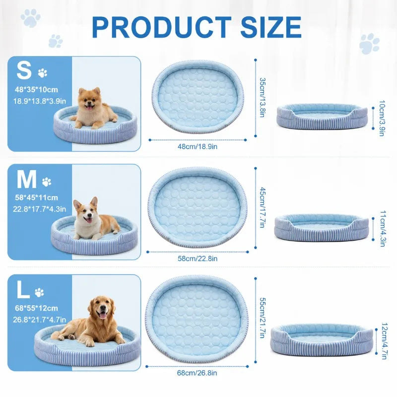 WelRigno Cooling Dog Bed - Ice Fiber Reversible Inner Pad Breathable Airflow No Gel