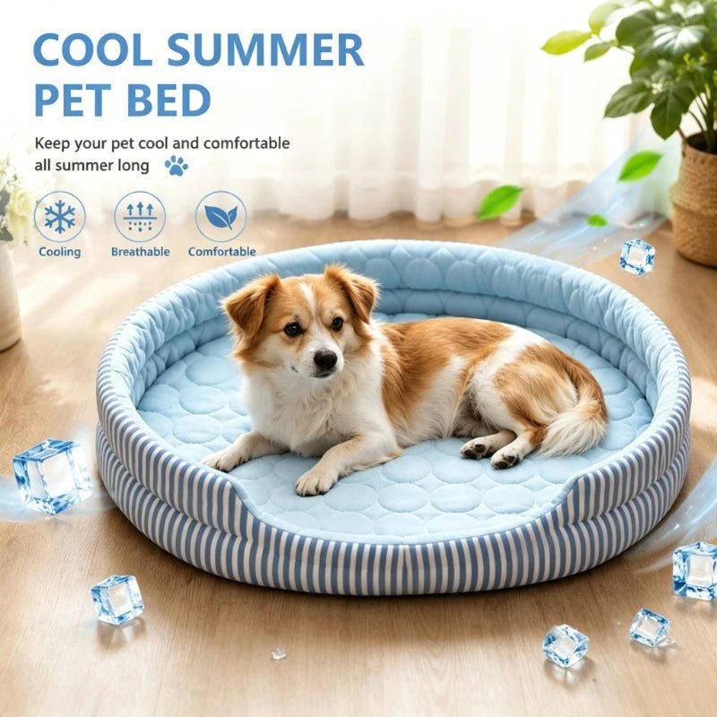 WelRigno Cooling Dog Bed - Ice Fiber Reversible Inner Pad Breathable Airflow No Gel