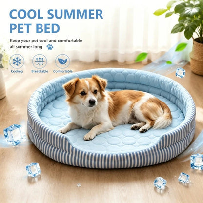 WelRigno Cooling Dog Bed - Ice Fiber Reversible Inner Pad Breathable Airflow No Gel