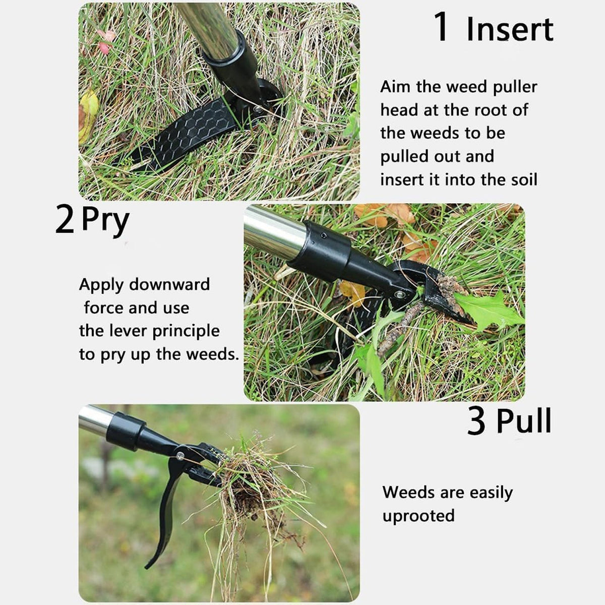 ZasJanee 40" Stand-Up Weed Puller with 4-Claw Steel Head