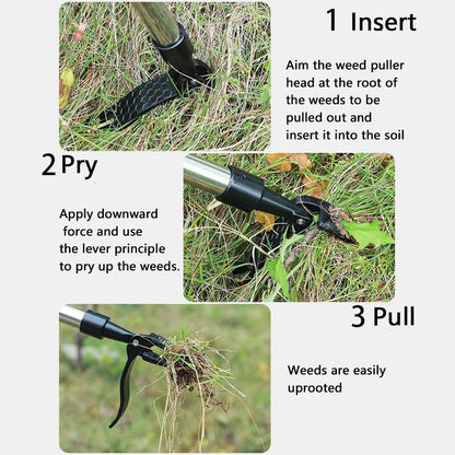 ZasJanee 40" Stand-Up Weed Puller with 4-Claw Steel Head